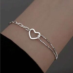 Dainty layered silver heart delicate bracelet
